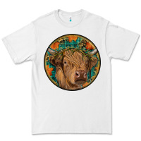 White fall highland cow round Premium Tee - RanaPortraitStore
