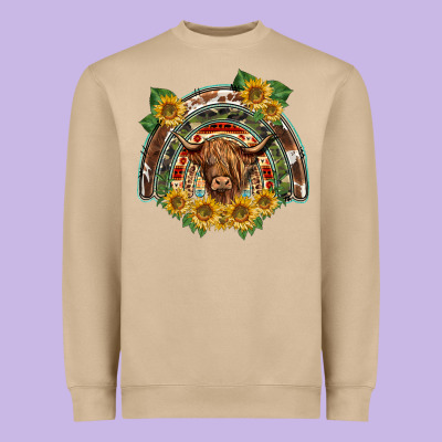 Scottish Calf Sunflowers Rainbow Heavyweight Sweatshirt Designed By Barkaloodesign