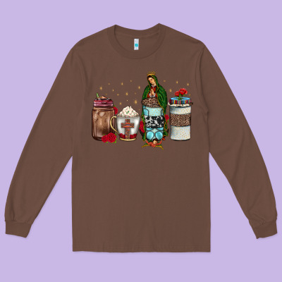 Our Lady Of Guadalupe Coffee Long Sleeve Tee Designed By Jahusdesignshop