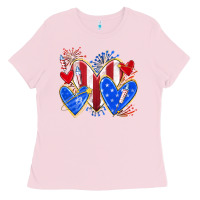 Bubblegum Pink 4th of july hearts Ladies Tee - texasbilliewilder