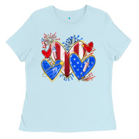 Baby Blue 4th of july hearts Ladies Tee - texasbilliewilder