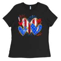 Black 4th of july hearts Ladies Tee - texasbilliewilder