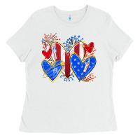 White 4th of july hearts Ladies Tee - texasbilliewilder