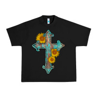 Black turquoise sunflower cross Urban Heavy Tee - AdoDesignShop