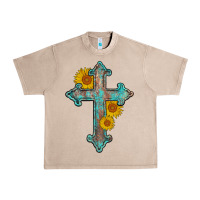 French Oak turquoise sunflower cross Urban Heavy Tee - AdoDesignShop