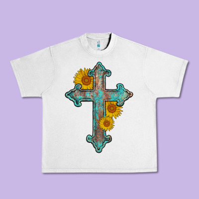 Turquoise Sunflower Cross Urban Heavy Tee Designed By Adodesignshop