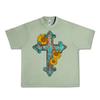 Oil Green turquoise sunflower cross Urban Heavy Tee - AdoDesignShop