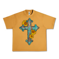 Peanut Butter turquoise sunflower cross Urban Heavy Tee - AdoDesignShop