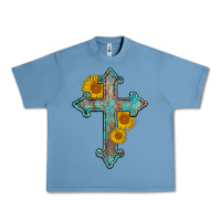 Pebble Blue turquoise sunflower cross Urban Heavy Tee - AdoDesignShop