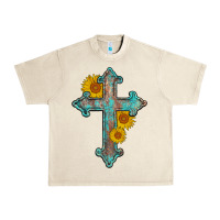 Sandshell turquoise sunflower cross Urban Heavy Tee - AdoDesignShop