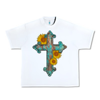 White turquoise sunflower cross Urban Heavy Tee - AdoDesignShop