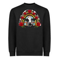 Black black and white baby cow floral rose rainbow Heavyweight Sweatshirt - BarkalooDesign
