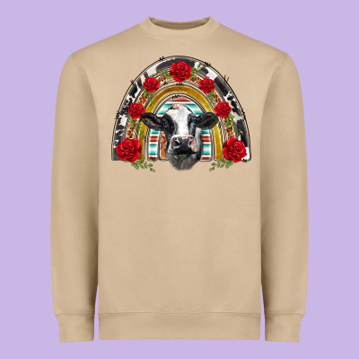 Black And White Baby Cow Floral Rose Rainbow Heavyweight Sweatshirt Designed By Barkaloodesign