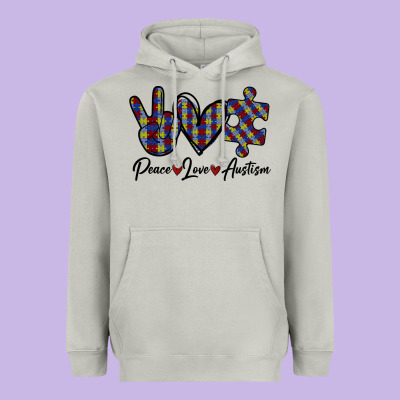 Peace Love Autism Heavyweight Hoodie Designed By Bettercallsaul
