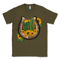Army Green western horseshoe sunflower cactus Classic Tee - BarkalooDesign