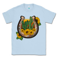 Dusty Blue western horseshoe sunflower cactus Classic Tee - BarkalooDesign