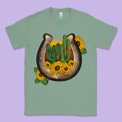 Western Horseshoe Sunflower Cactus Classic Tee Designed By Barkaloodesign