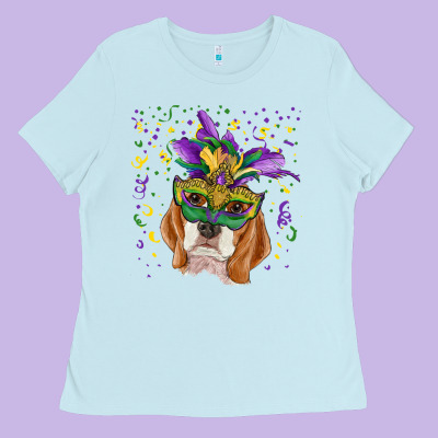 Mardi Gras  Mask Beagle Ladies Tee Designed By Ranaportraitstore