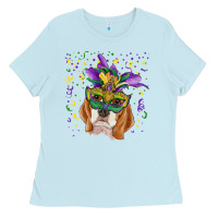 Baby Blue mardi gras  mask beagle Ladies Tee - RanaPortraitStore
