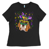 Black mardi gras  mask beagle Ladies Tee - RanaPortraitStore