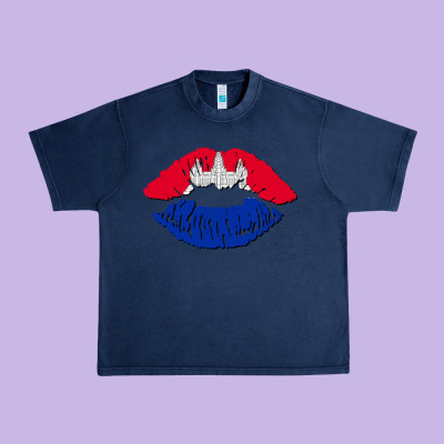 Cambodian Flag Lips Urban Heavy Tee Designed By Adodesignshop