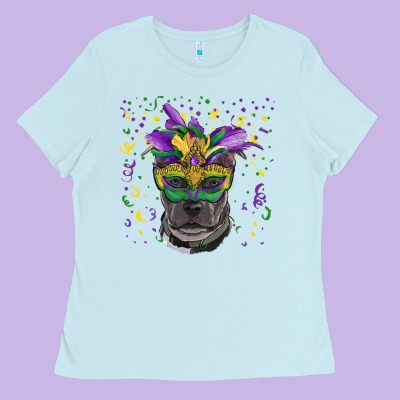 Mardi Gras  Mask Pitbull Ladies Tee Designed By Ranaportraitstore
