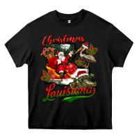 Black louisiana christmas with santa Heavy Core Tee - BarkalooDesign