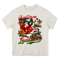 Cream louisiana christmas with santa Heavy Core Tee - BarkalooDesign