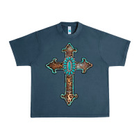 Midnight Navy turquoise cross Urban Heavy Tee - AdoDesignShop