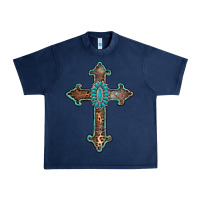 Navy turquoise cross Urban Heavy Tee - AdoDesignShop