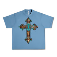 Pebble Blue turquoise cross Urban Heavy Tee - AdoDesignShop
