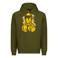 Army Green Childhood Cancer yellow ribbon with boxing gloves Premium Hoodie - NancyCooperArtShop