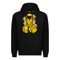 Black Childhood Cancer yellow ribbon with boxing gloves Premium Hoodie - NancyCooperArtShop