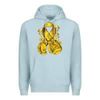 Blue Mist Childhood Cancer yellow ribbon with boxing gloves Premium Hoodie - NancyCooperArtShop