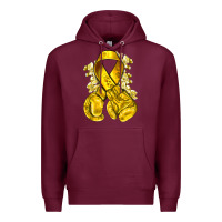 Burgundy Childhood Cancer yellow ribbon with boxing gloves Premium Hoodie - NancyCooperArtShop