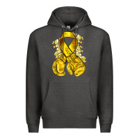 Charcoal Heather Childhood Cancer yellow ribbon with boxing gloves Premium Hoodie - NancyCooperArtShop