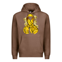 Chestnut Childhood Cancer yellow ribbon with boxing gloves Premium Hoodie - NancyCooperArtShop