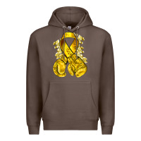 Coffee Childhood Cancer yellow ribbon with boxing gloves Premium Hoodie - NancyCooperArtShop