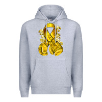 Heather Grey Childhood Cancer yellow ribbon with boxing gloves Premium Hoodie - NancyCooperArtShop