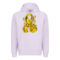 Lilac Childhood Cancer yellow ribbon with boxing gloves Premium Hoodie - NancyCooperArtShop
