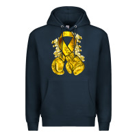 Navy Childhood Cancer yellow ribbon with boxing gloves Premium Hoodie - NancyCooperArtShop