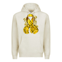 Oatmeal Heather Childhood Cancer yellow ribbon with boxing gloves Premium Hoodie - NancyCooperArtShop