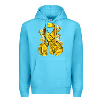 Ocean Blue Childhood Cancer yellow ribbon with boxing gloves Premium Hoodie - NancyCooperArtShop
