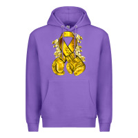Purple Childhood Cancer yellow ribbon with boxing gloves Premium Hoodie - NancyCooperArtShop