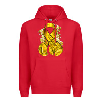 Red Childhood Cancer yellow ribbon with boxing gloves Premium Hoodie - NancyCooperArtShop