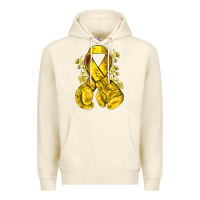 Sandshell Childhood Cancer yellow ribbon with boxing gloves Premium Hoodie - NancyCooperArtShop