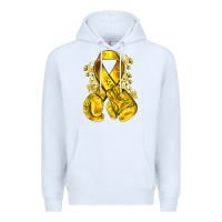 White Childhood Cancer yellow ribbon with boxing gloves Premium Hoodie - NancyCooperArtShop