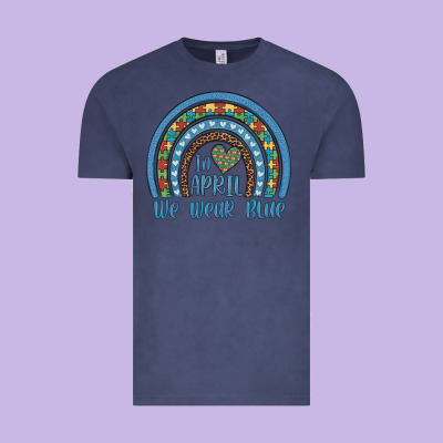 In April We Wear Blue Autism Awareness Leopard Rainbow Vintage Tee Designed By Artiststas