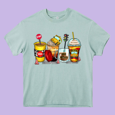 Bus Driver Coffee Cups Heavy Core Tee Designed By Zillion Design Studio
