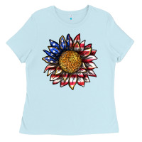 Baby Blue 4th of july sunflower Ladies Tee - texasbilliewilder